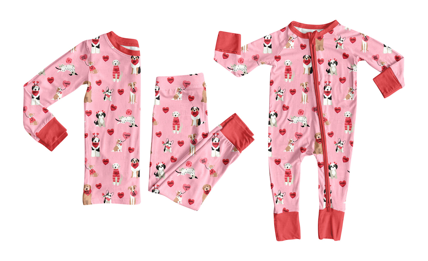 12.1(Custom Design Preorder MOQ 5 Each Design) Puppy Hearts Print Girls Valentine's Day Pajamas Matching Clothes Sisters Wear