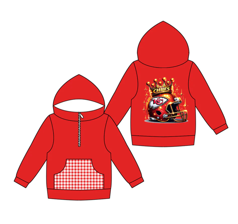 (Custom Design Preorder MOQ 5) Team's Chiefs Print Pocket Kidss Long Sleeve Zipper Hoodie Top