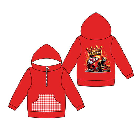 (Custom Design Preorder MOQ 5) Team's Chiefs Print Pocket Kidss Long Sleeve Zipper Hoodie Top