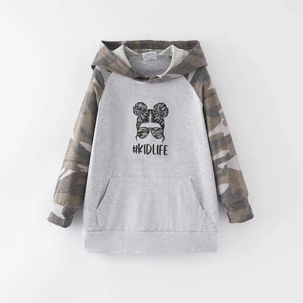 (Custom Design Preorder MOQ 5) KIDLIFE Camo Print Girls Hoodie Tops