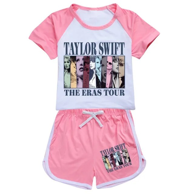 (Custom Design Preorder MOQ 5) Singer Swiftie Print Girls Summer Clothes Set
