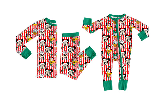 8.1 (Custom Design Preorder MOQ 5 Each Design) Cartoon Mouse Stripes Print Girls Christmas Pajamas Matching Clothes Sisters Wear