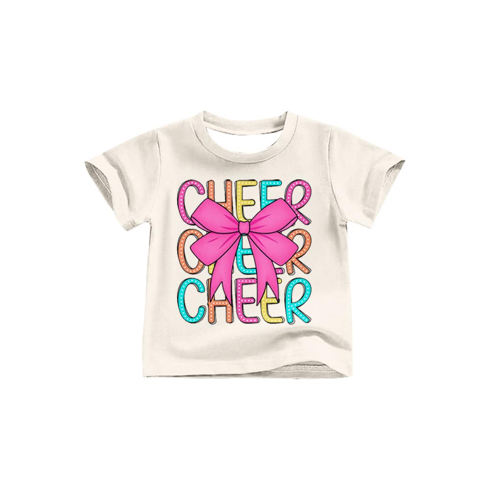 (Custom Design Preorder MOQ 5) D6-29 Cheer Pink Bow Top Blue Bell Jeans Girls Clothes Set