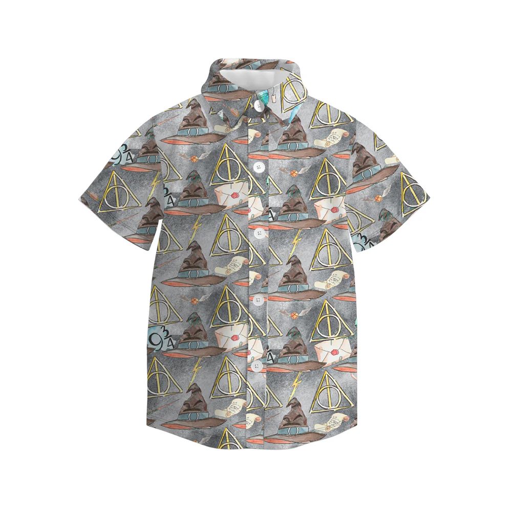 (Custom Design Preorder MOQ 5) Cartoon Magic Hat Print Boys Summer Tee Shirts Top