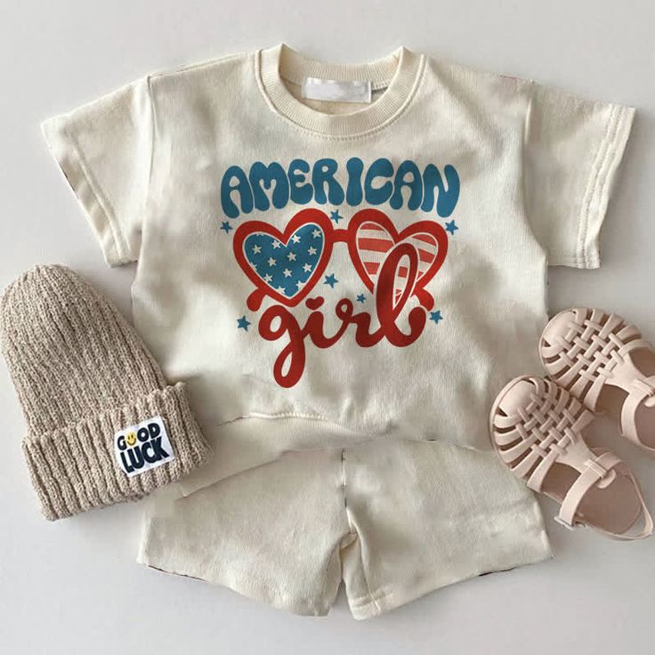 (Custom Design Preorder MOQ 5) American Girl Top Shorts Girls 4th of July Clothes Set