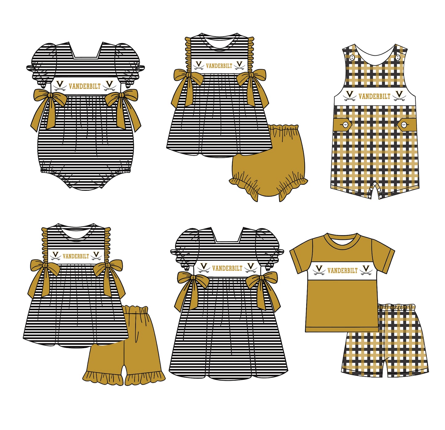 (Custom Design Preorder MOQ 5 Each Design) Team's Vanderbilt Print Kids Summer Matching Clothes Sibling Wear