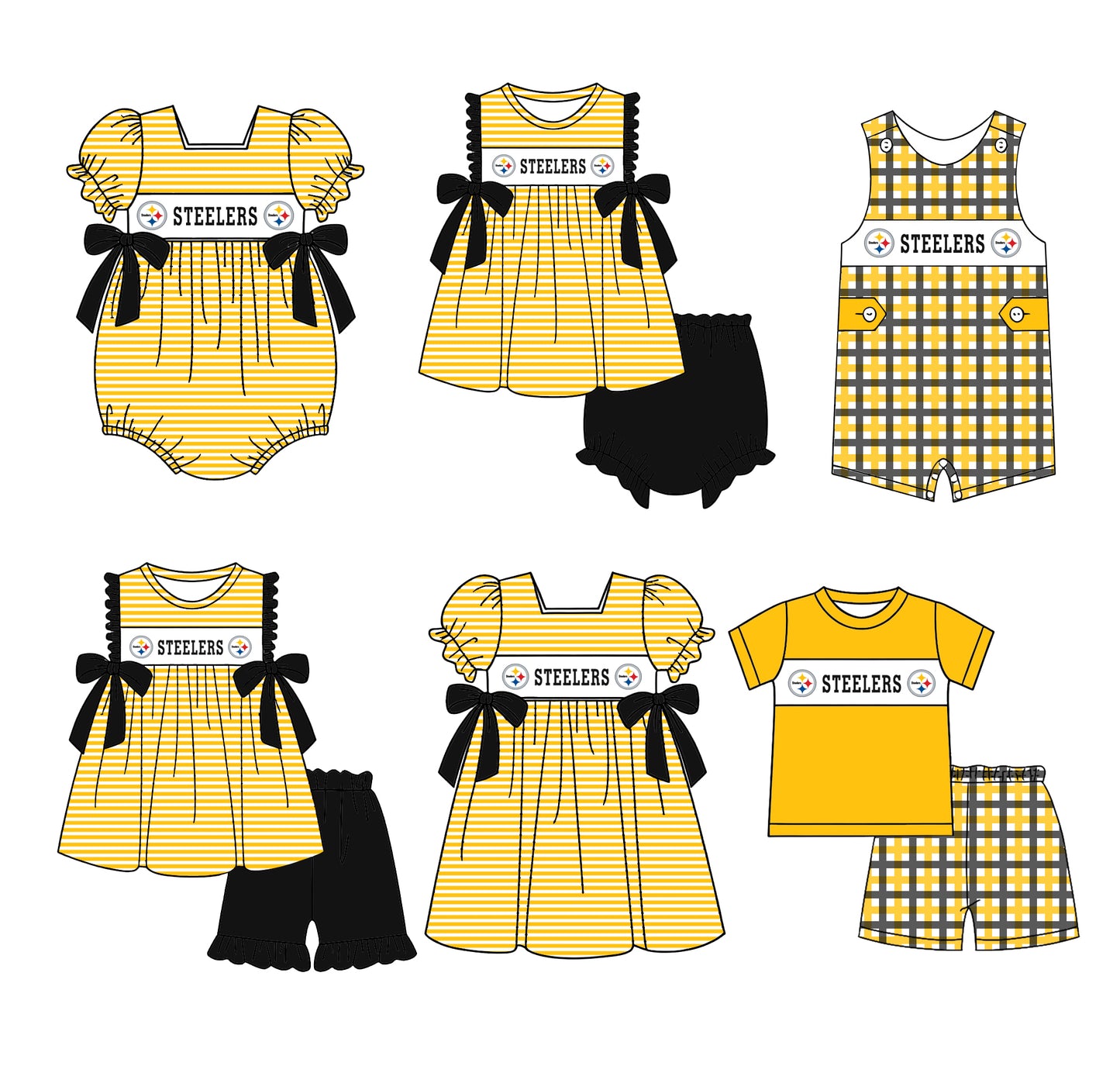 (Custom Design Preorder MOQ 5 Each Design) Team's Steelers Print Kids Summer Matching Clothes Sibling Wear