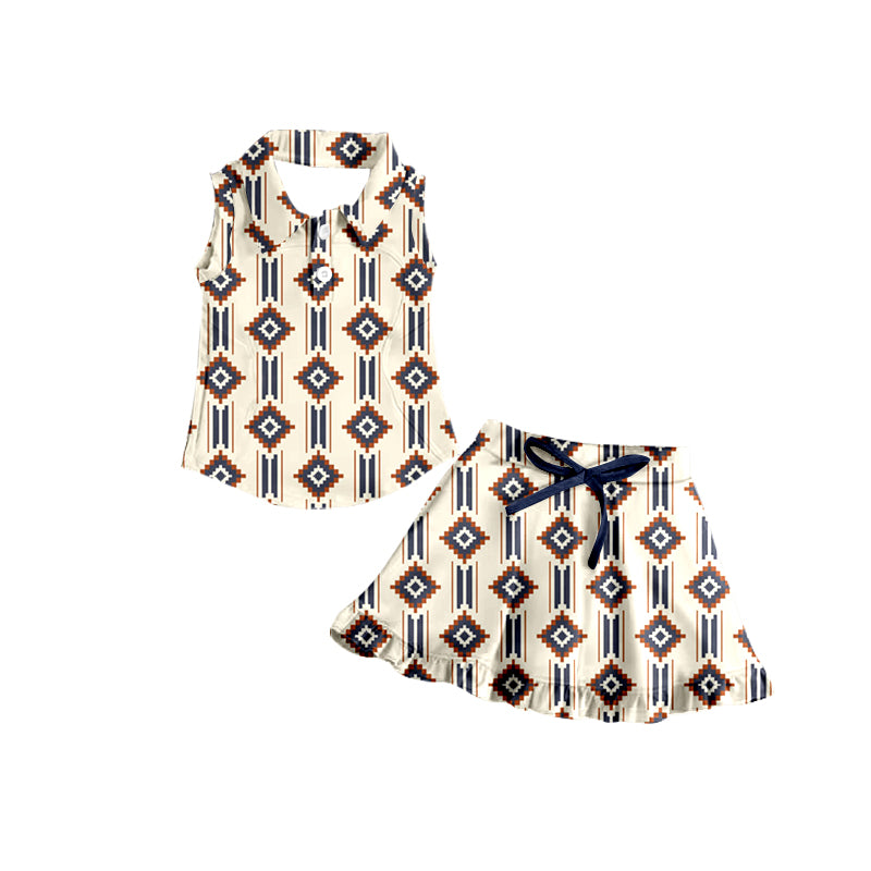 (Custom Design Preorder MOQ 5) Aztec Print Shorts Skirts Girls Summer Yoga Clothes Set