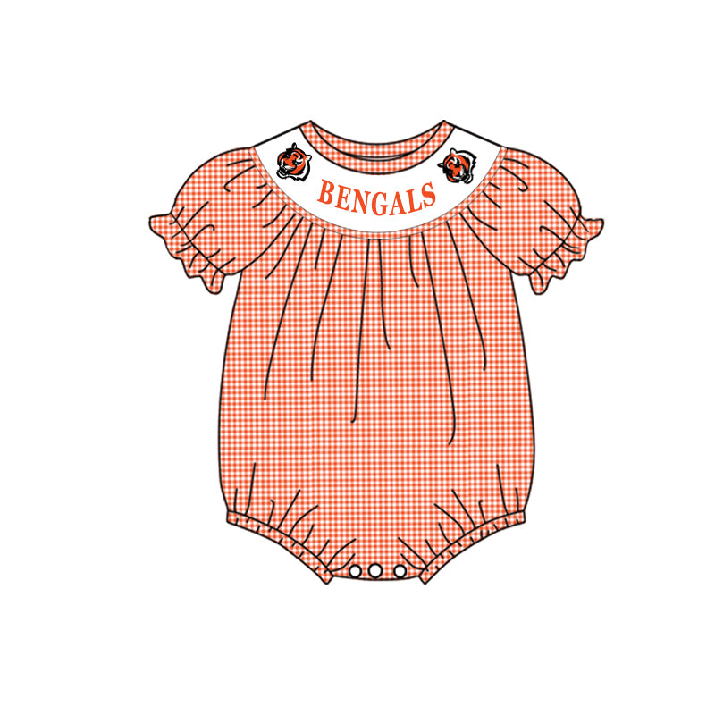 (Custom Design Preorder MOQ 5) Team's BENGALS Tiger Print Baby Girls Summer Romper