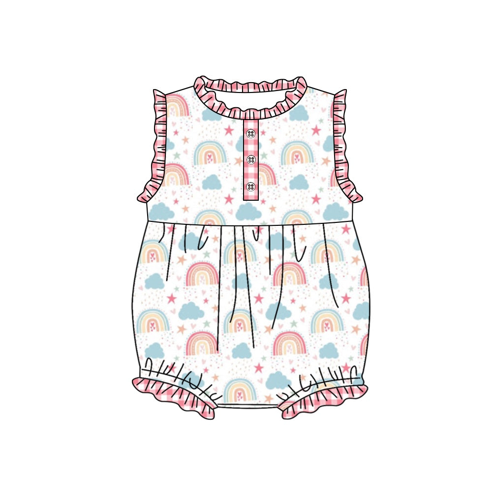 (Custom Design Preorder MOQ 5) Rainbow Stars Print Baby Girls Summer Romper