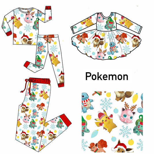 (Custom Design Preorder MOQ 5 Each Item)Cartoon Characters Pokemo* Print Family Christmas Matching Clothes