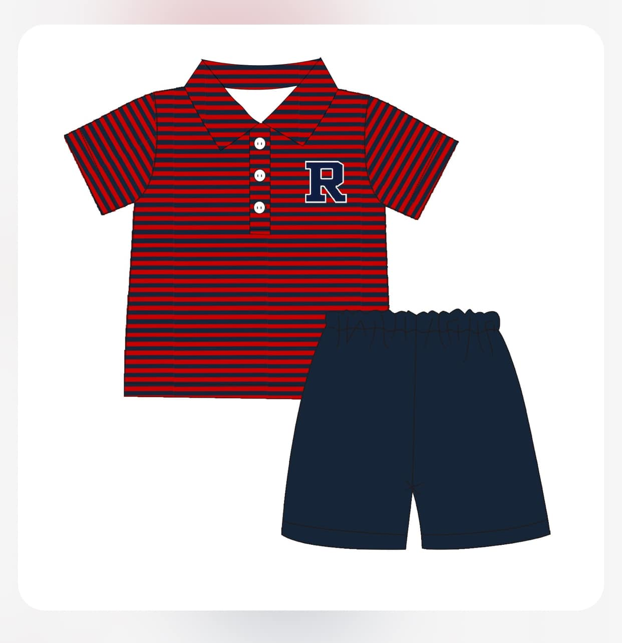 (Custom Design Preorder MOQ 5) Team's R Print Polo Top Black Shorts Boys Summer Clothes Set