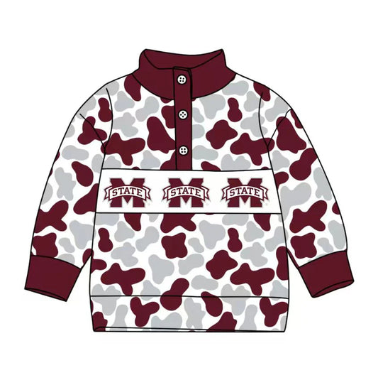 (Custom Design Preorder MOQ 5 Each Item) Team's Mississippi State Camo Print Long Sleeve Polo Top Mom and Me Matching Clothes