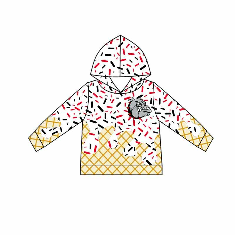 (Custom Design Preorder MOQ 5 Each Item)Team's Bulldog White Sprinkles Print Hoodie Top Mom and Me Matching Clothes