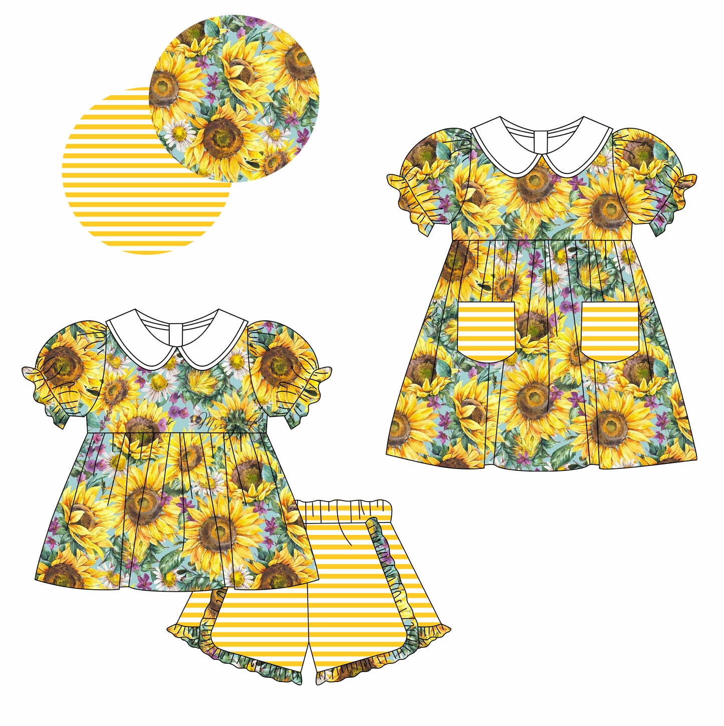 11.16(Custom Design Preorder MOQ 5 Each Design) Sunflowers Print Girls Summer Matching Clothes Sisters Wear