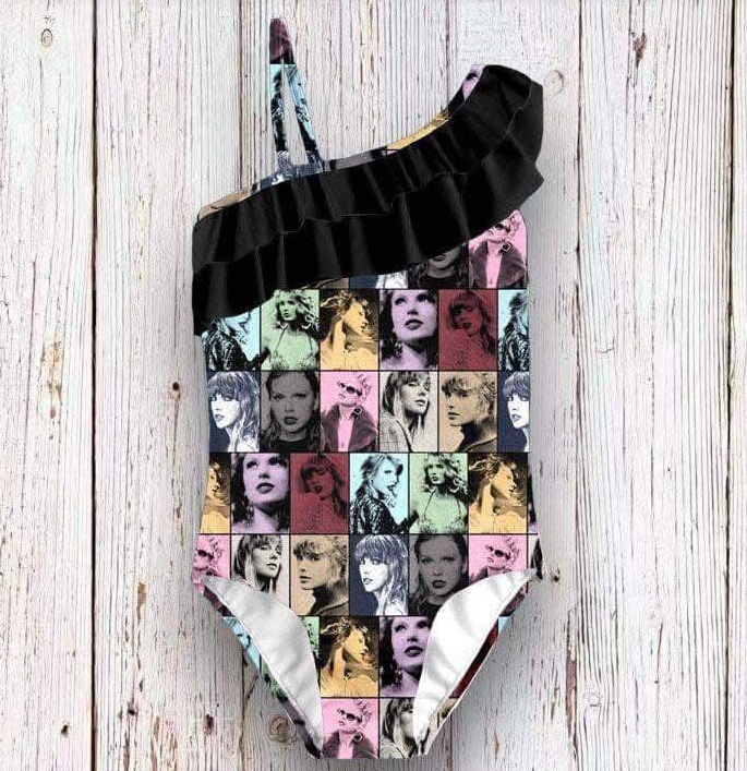 (Custom Design Preorder MOQ 5) Singer Swiftie Print Girls Summer Swimsuits