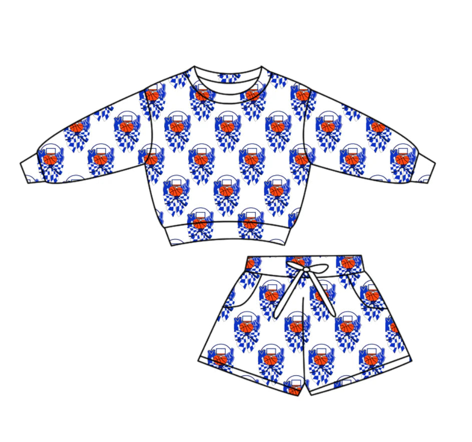 (Custom Design Preorder MOQ 5) Go Team Cheer Basketball Bows Long Sleeve Top Pockets Shorts Girls Clothes Set