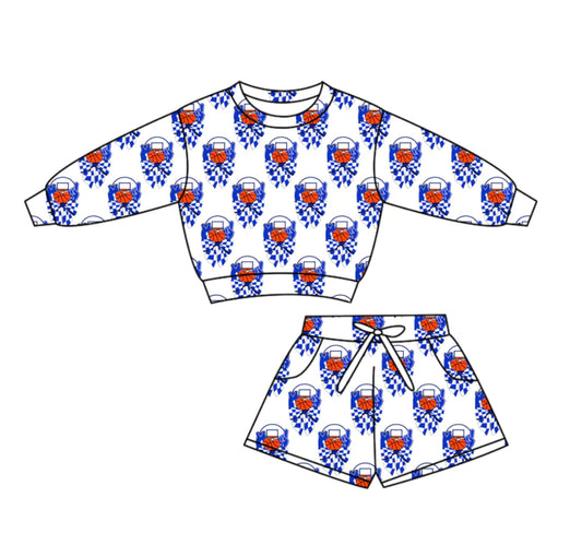 (Custom Design Preorder MOQ 5) Go Team Cheer Basketball Bows Long Sleeve Top Pockets Shorts Girls Clothes Set