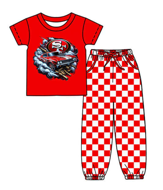 (Custom Design Preorder MOQ 5) Team's 49ERS SF Top Plaid Joggers Kids Clothes Set