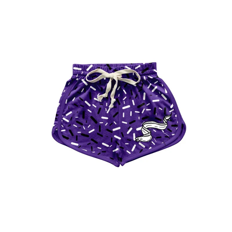 (Custom Design Preorder MOQ 5 Each Design) Team's Purple Sprinkles Print Summer Bottom Shorts Mom and Me Matching Clothes