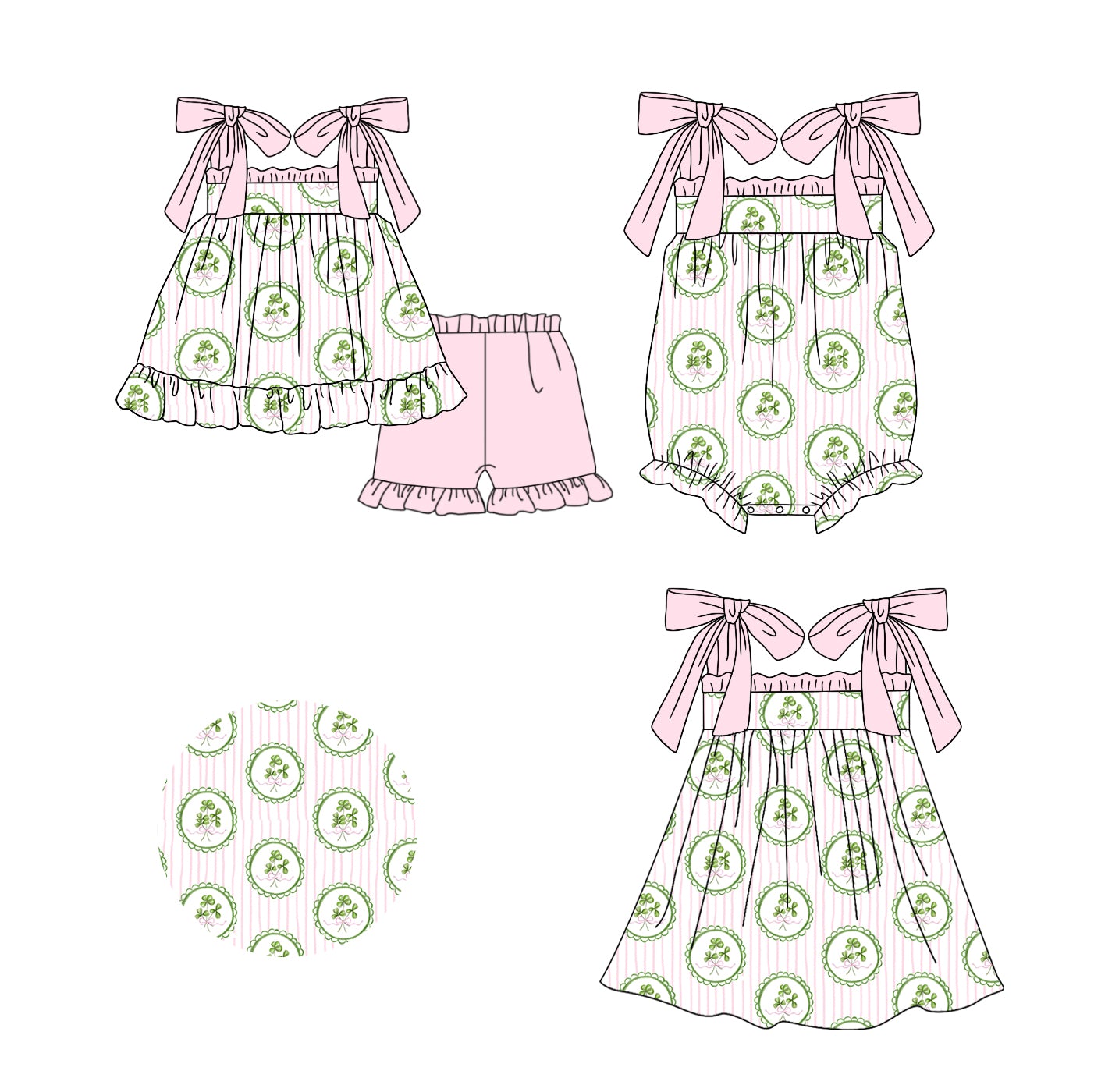 11.16(Custom Design Preorder MOQ 5 Each Design) Leaf Bows Print Pink Girls St. Patrick's Day Matching Clothes Set Sisters Wear