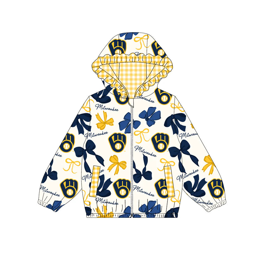 (Custom Design Preorder MOQ 5) Team's MILWANKEE Bows Print Pockets Girls Long Sleeve Zipper Jackets Top