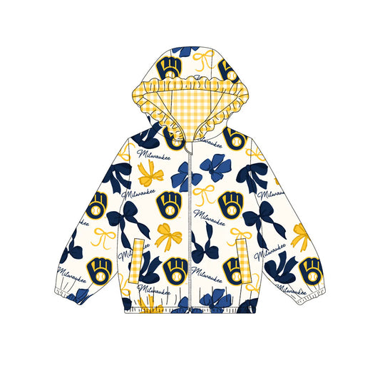 (Custom Design Preorder MOQ 5) Team's MILWANKEE Bows Print Pockets Girls Long Sleeve Zipper Jackets Top