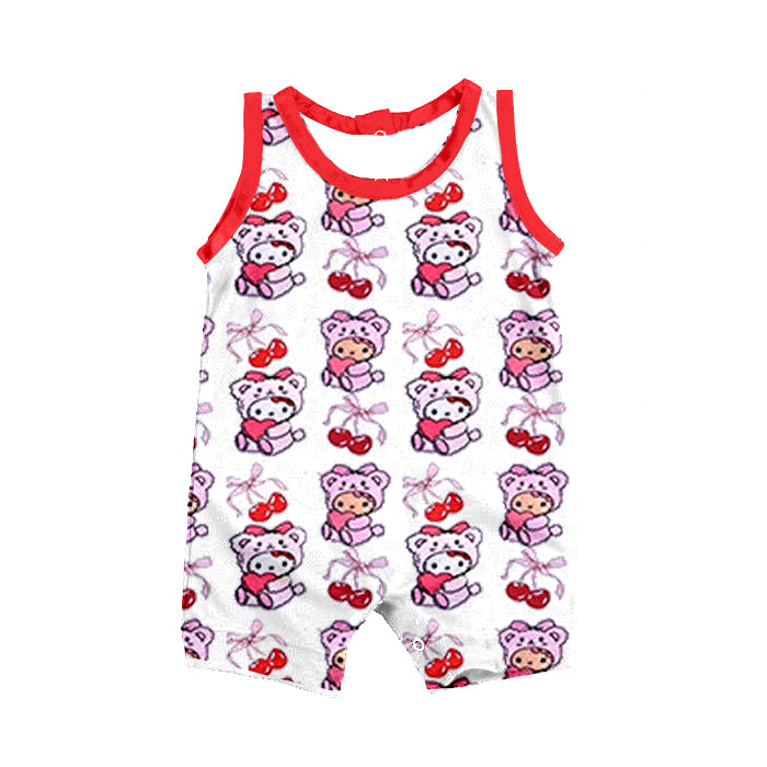 11.19(Custom Design Preorder MOQ 5) Cherry Bows Print Baby Girls Summer Romper