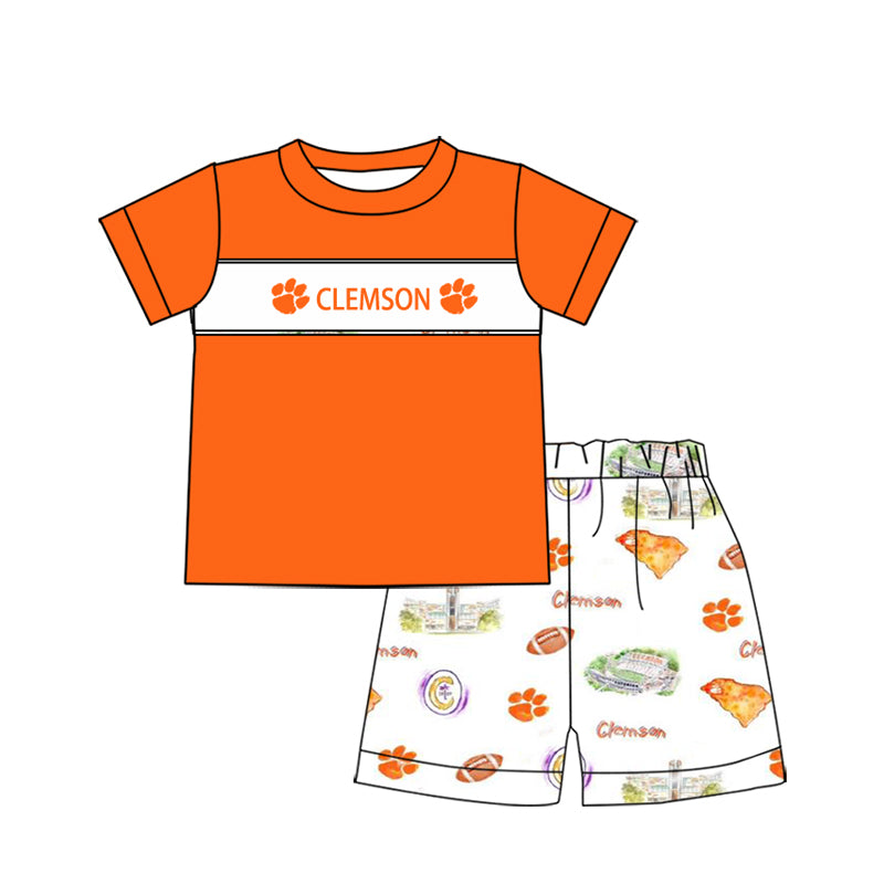 1.7(Custom Design Preorder MOQ 5 Each Design) Team's CLEMSON Print Kids Summer Matching Clothes Sibling Wear