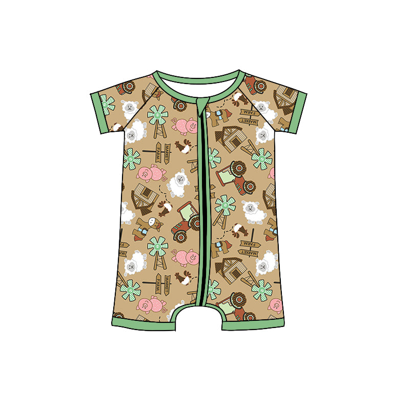(Custom Design Preorder MOQ 5) Farm Print Baby Boys Summer Romper