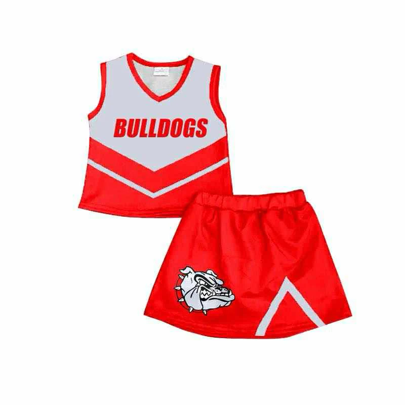 (Custom Design Preorder MOQ 5 ) Team's DULLDOGS Red Print Skirts Shorts Girls Summer Clothes Set
