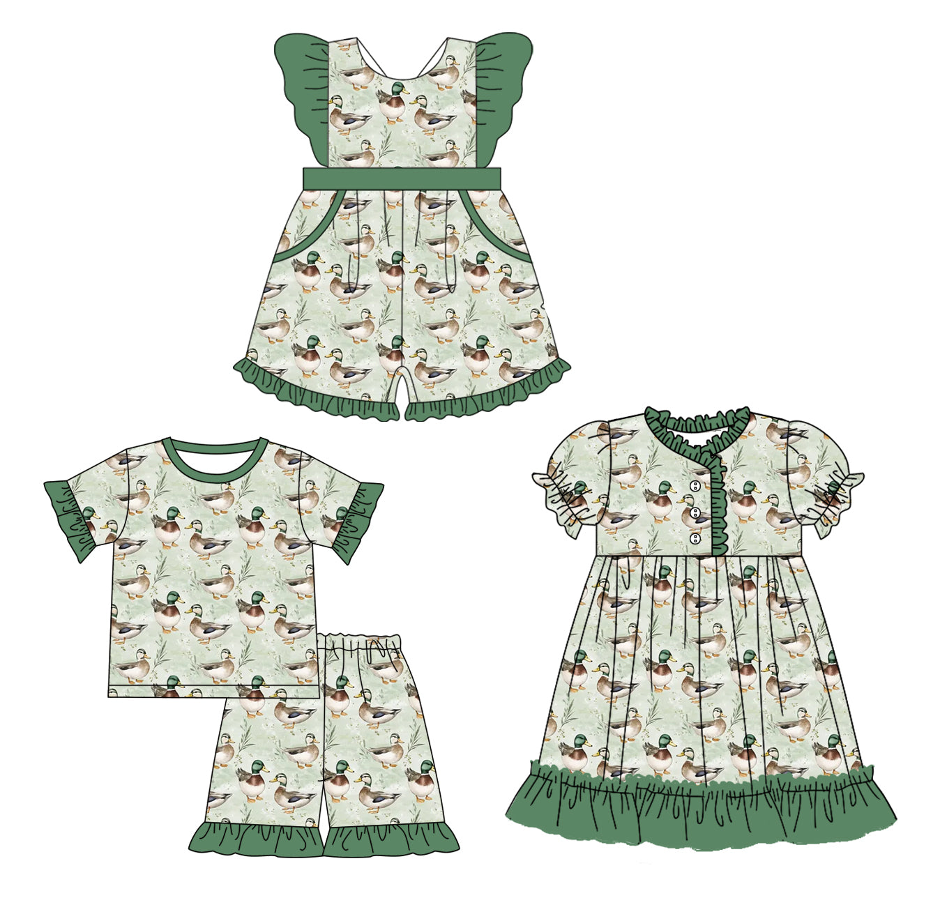 12.10(Custom Design Preorder MOQ 5 Each Design) Duck Print Girls Summer Matching Clothes Sisters Wear