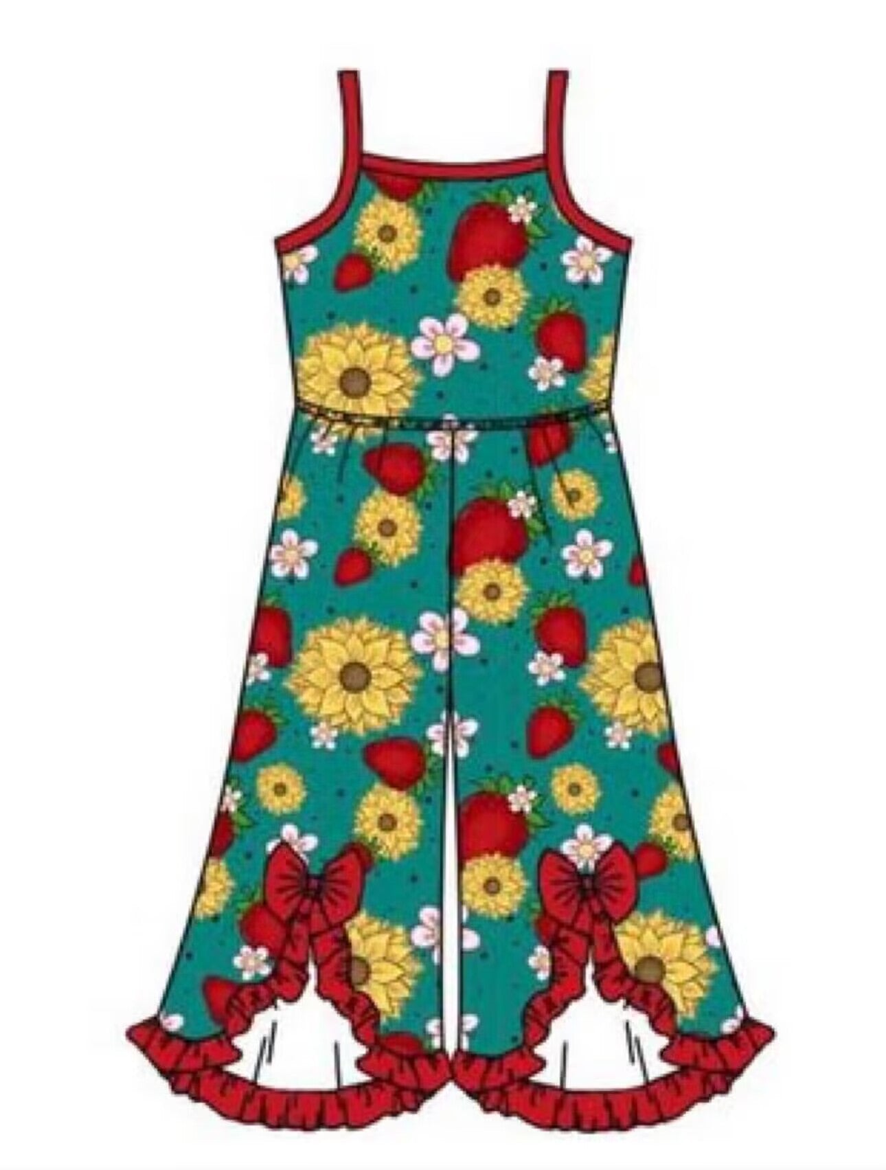 (Custom Design Preorder MOQ 5) Strawberry Sunflower Print Girls Summer Jumpsuits