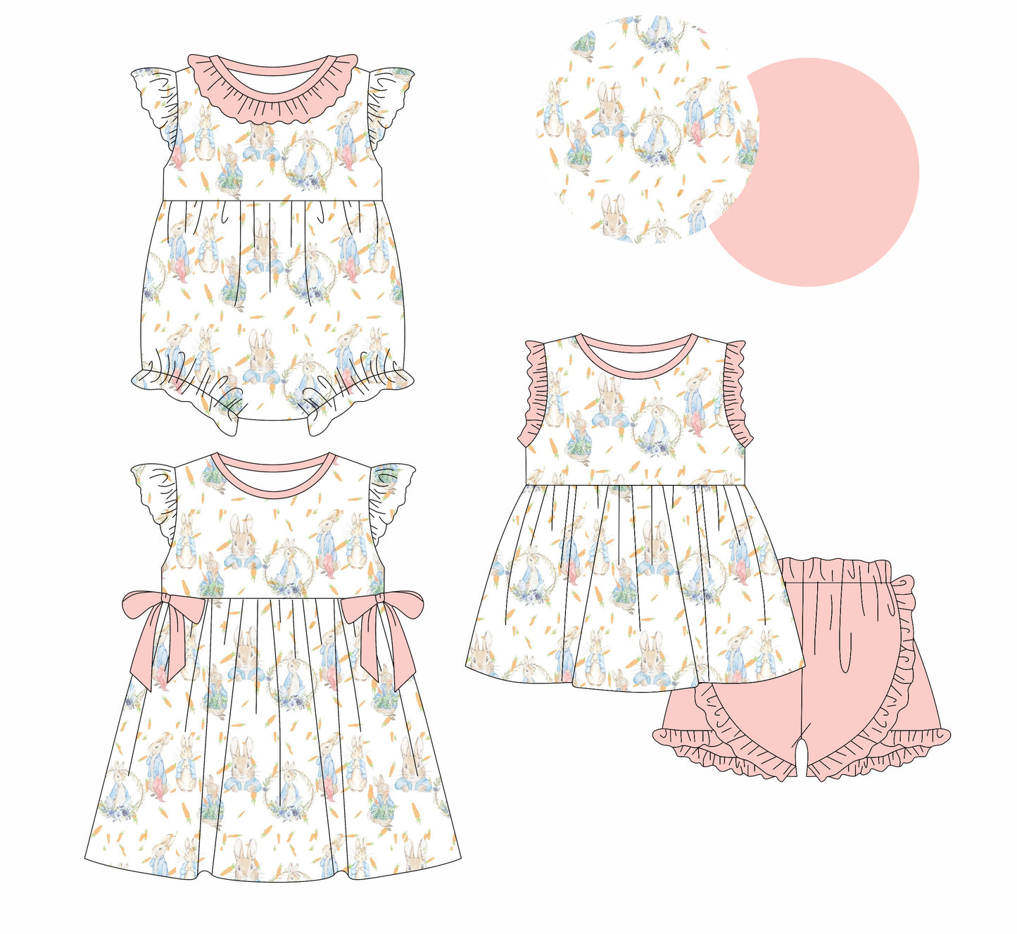 12.22 (Custom Design Preorder MOQ 5 Each Design) Carrot Bunny Print Girls Easter Matching Clothes Sisters Wear