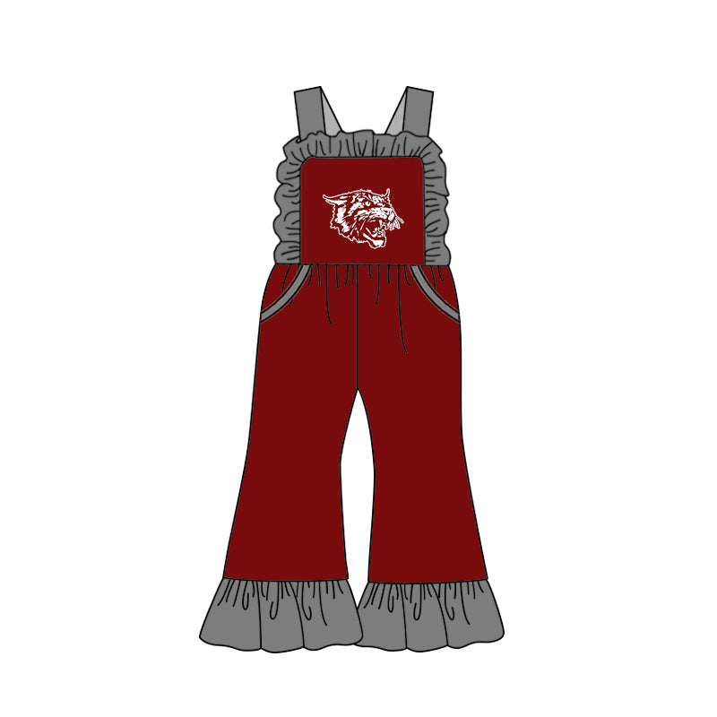 (Custom Design Preorder MOQ 5) Team's Littlefield Wine Print Girls Summer Jumpsuits