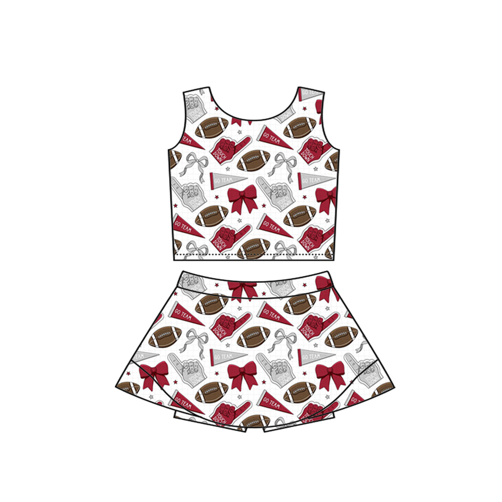 (Custom Design Preorder MOQ 5) Team's Cheer Bows Print Shorts Skirts Girls Summer Yoga Clothes Set