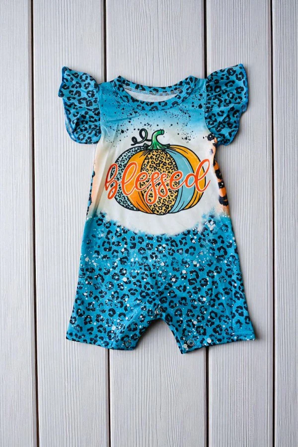 (Custom Design Preorder MOQ 5) Pumpkin Leopard Print Baby Girls Fall Romper