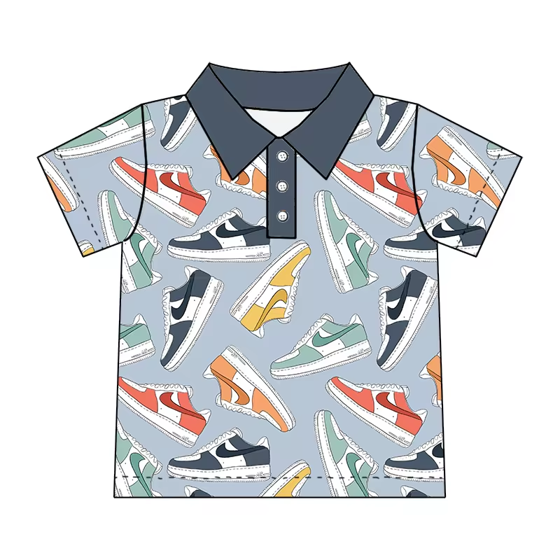 (Custom Design Preorder MOQ 5) Shoe Print Boys Summer Polo Tee Shirts Top