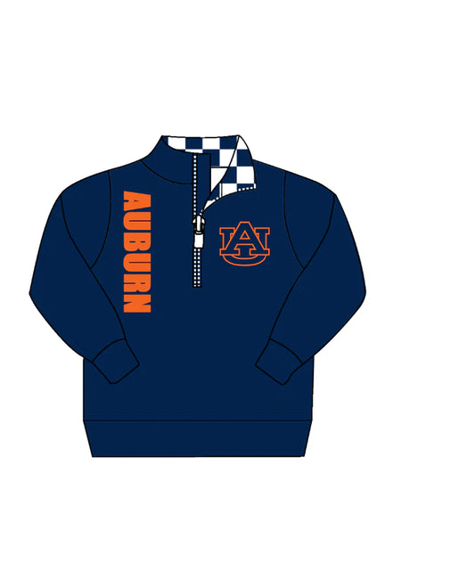 (Custom Design Preorder MOQ 5) Team's AUBURN Navy Print Kids Long Sleeve Zipper Pullover Top