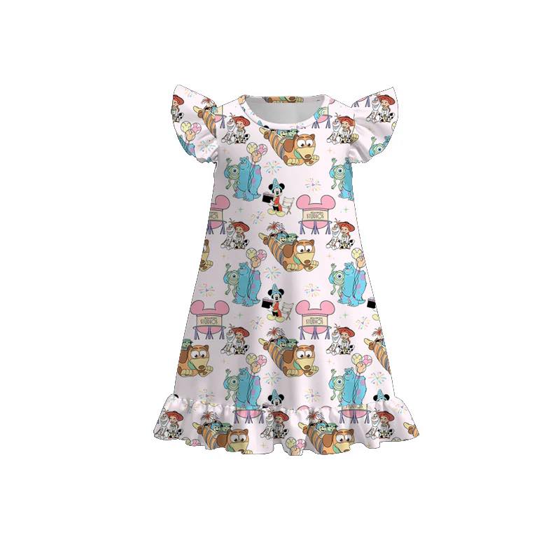 (Custom Design Preorder MOQ 5) Cartoon Character Print Girls Summer Knee Length Dress