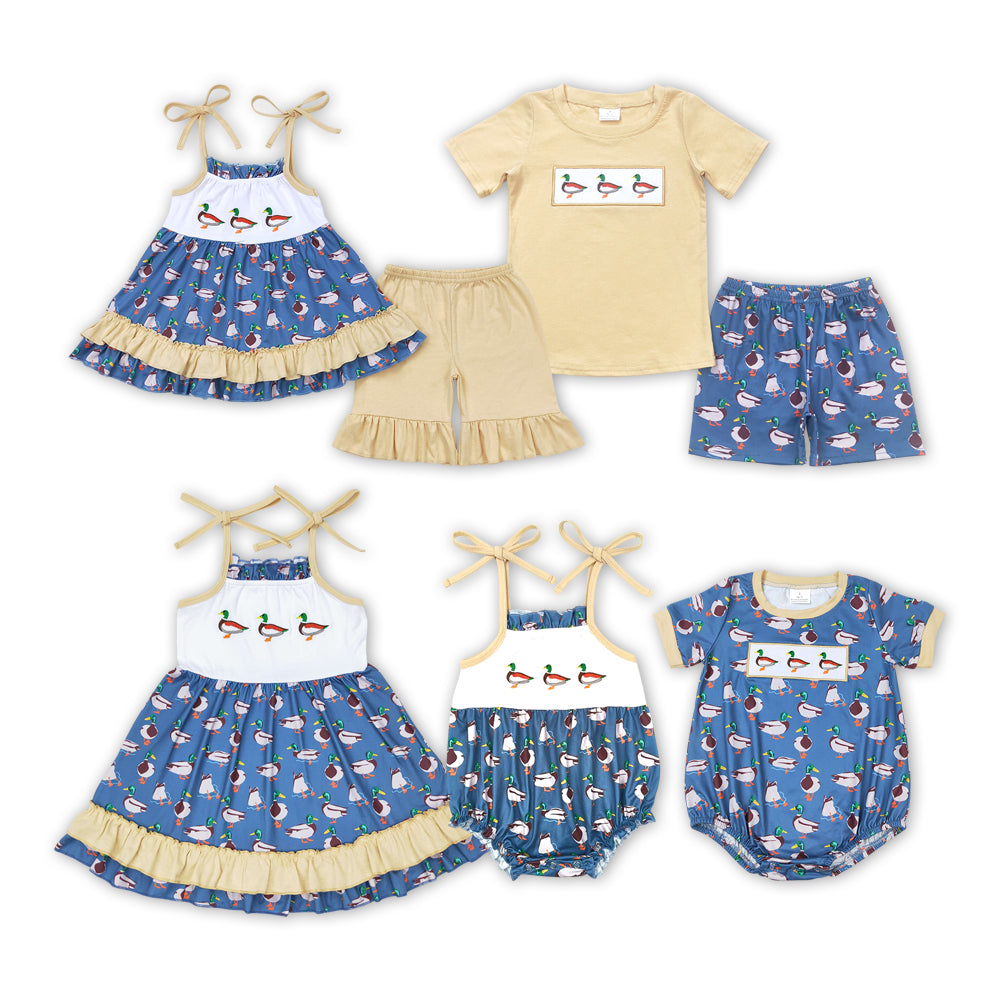 Duck Embroidery Sibling Summer Matching Clothes