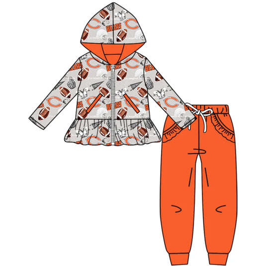 (Custom Design Preorder MOQ 5 Each Item)Team's BEARS Football Print Girls Matching Clothes