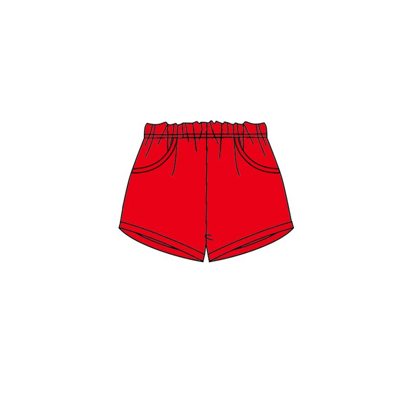 (Custom Design Preorder MOQ 5) Red Color Kids Summer Pockets Bottom Shorts