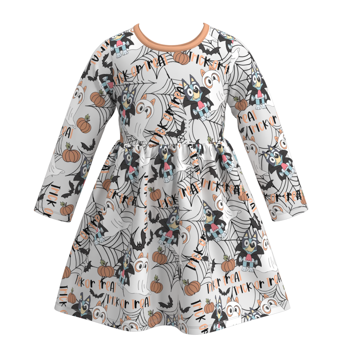 (Custom Design Preorder MOQ 5) Cartoon Dog Print Girls Knee Length Halloween Dress