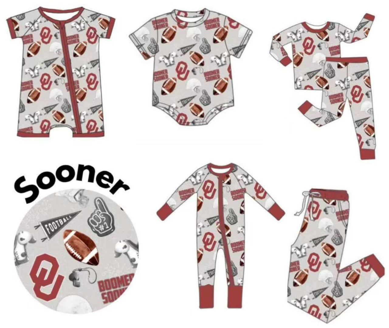 (Custom Design Preorder MOQ 20 Each Item)Team's Sooner Print Family Bamboo Matching Clothes