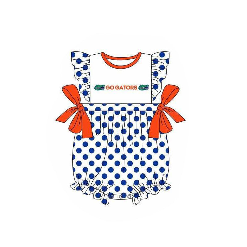 (Custom Design Preorder MOQ 5) Team's GO GATORS Dots Print Baby Girls Summer Romper