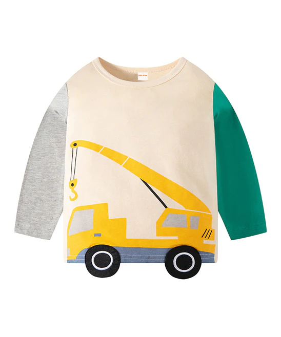 (Custom Design Preorder MOQ 5) Construction Print Boys Tee Shirts Top