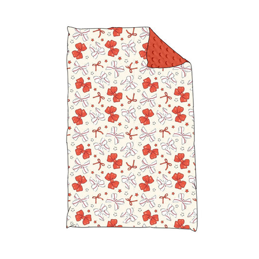 (Custom Design Preorder MOQ 5) Baseball Bows Print Baby Girls Minky Blanket