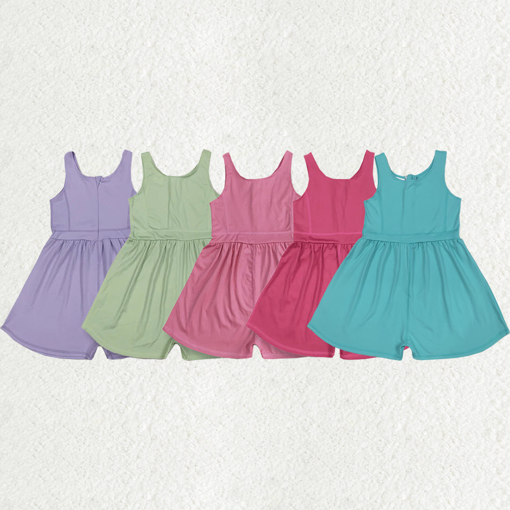 5 Colors Girls Summer Yoga Zipper Jumpsuits Sisters Wear