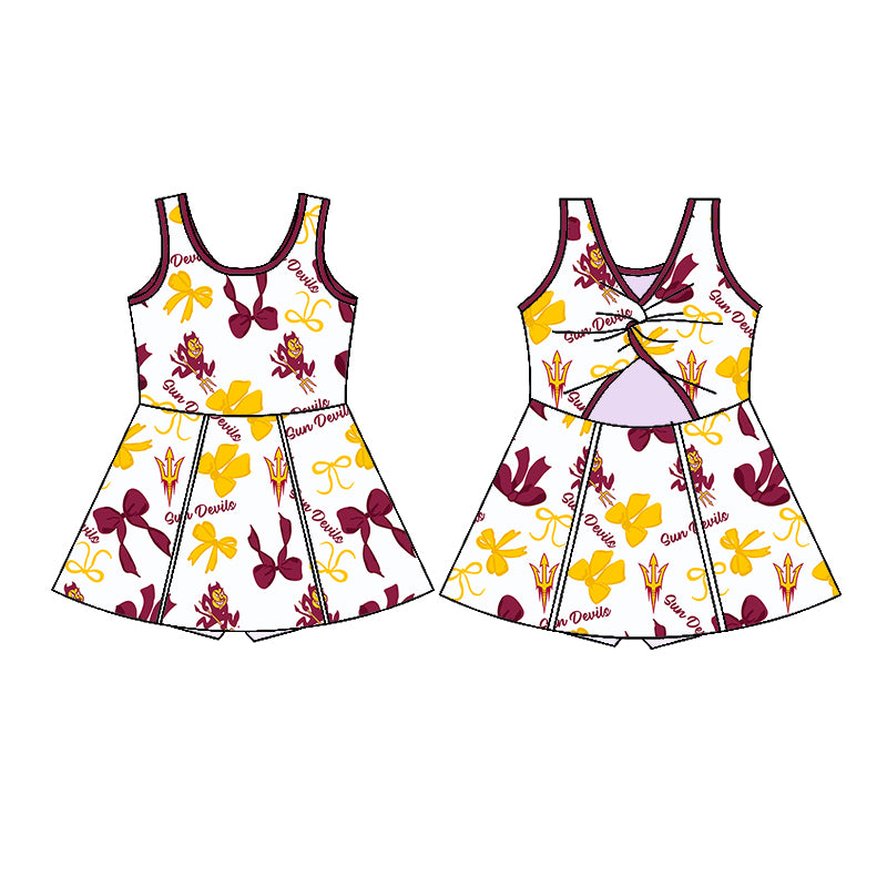 (Custom Design Preorder MOQ 5 Each Color) Team's Arizona State Sun Devils Bows Print Girls Summer Clothes Sisters Matching Wear
